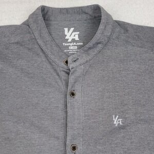 YoungLA Shirt Mens XL Gray Button Up Long Sleeve Casual Collared Logo Modern